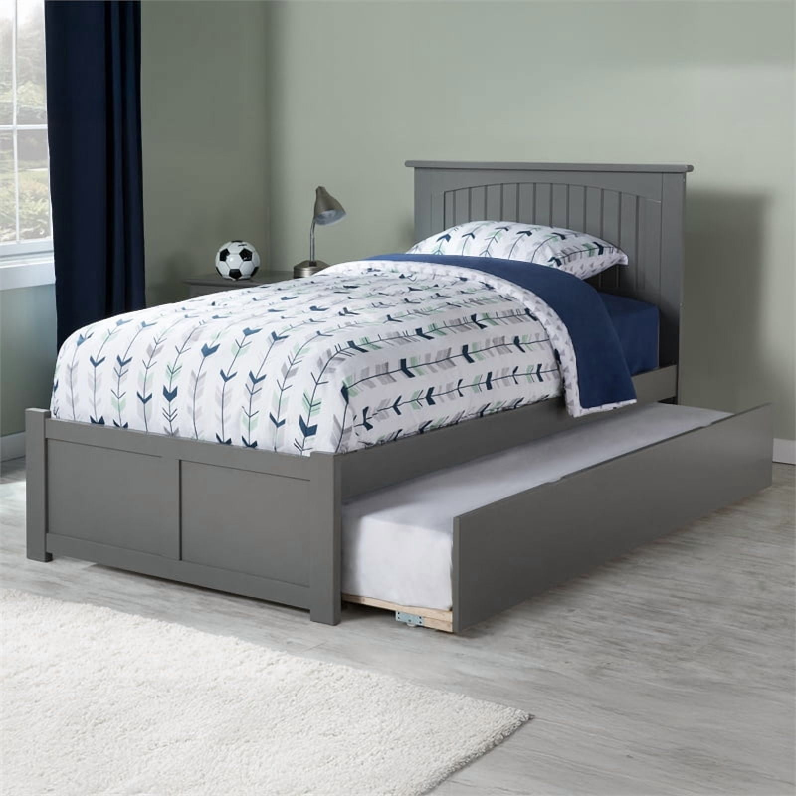 Nantucket Lit Plateforme en Bois Simple TG avec Pied de Lit et Tiroir-Lit Simple TG, Gris