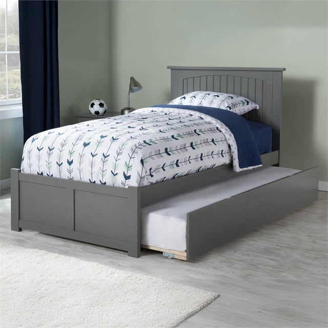 Nantucket Lit Plateforme en Bois Simple TG avec Pied de Lit et Tiroir-Lit Simple TG, Gris