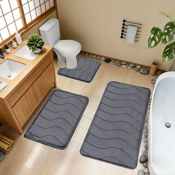 pstuiky 1-Piece Bath Mat Set Ultra Soft Coral Fleece & Latex Non-Slip Backing Super Absorbent & Quick Dry Machine Washable Includes 1"X16", 24"X16", 20"X32" Rugs