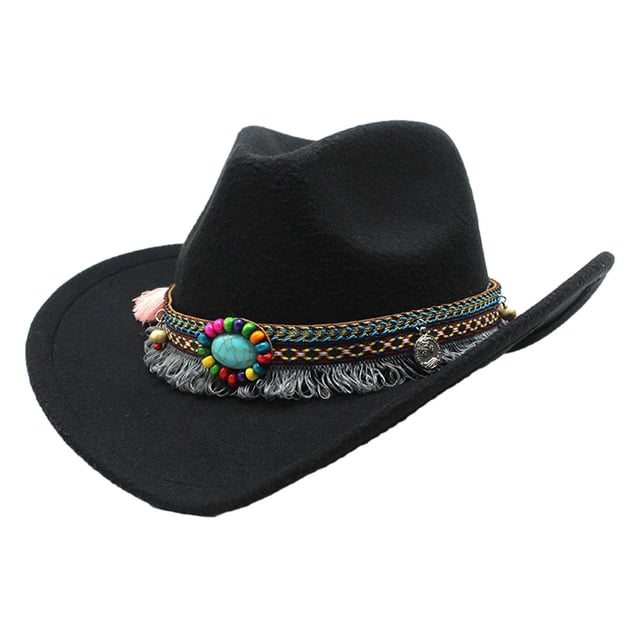 Decodeary Chapeau de Cowboy Premium Léger et Confortable Style Western Large Application Polyester Noir