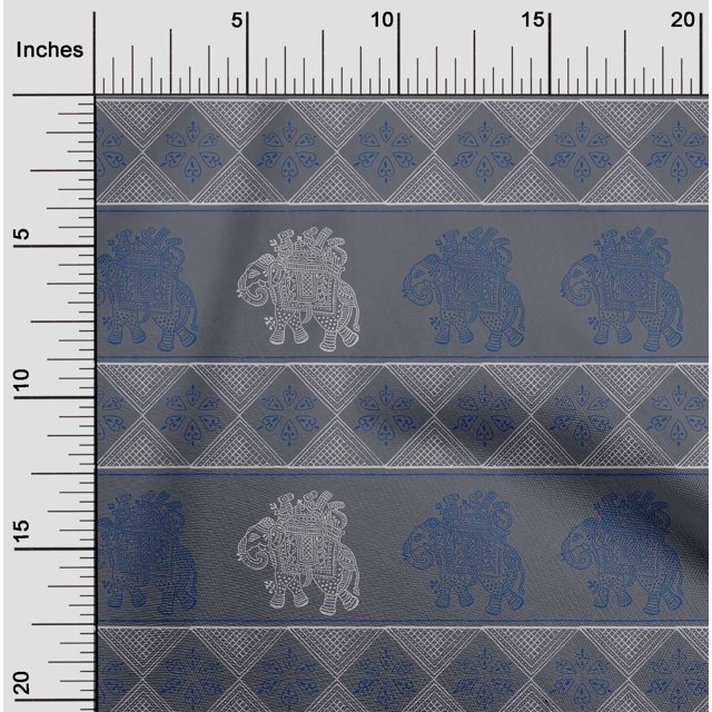 oneOone Cotton Silk Fabric Floral & Elephant Block Print Sewing Fabric BTY 42 Inch Wide