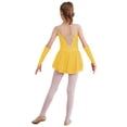 thumbnail image 2 of Aislor Robe de Patinage Artistique pour Fille, Robe de Danse Ballet Sans Manches en Maille avec Strass, Justaucorps de Gymnastique Rythmique avec Gants Jaune 16, 2 of 7