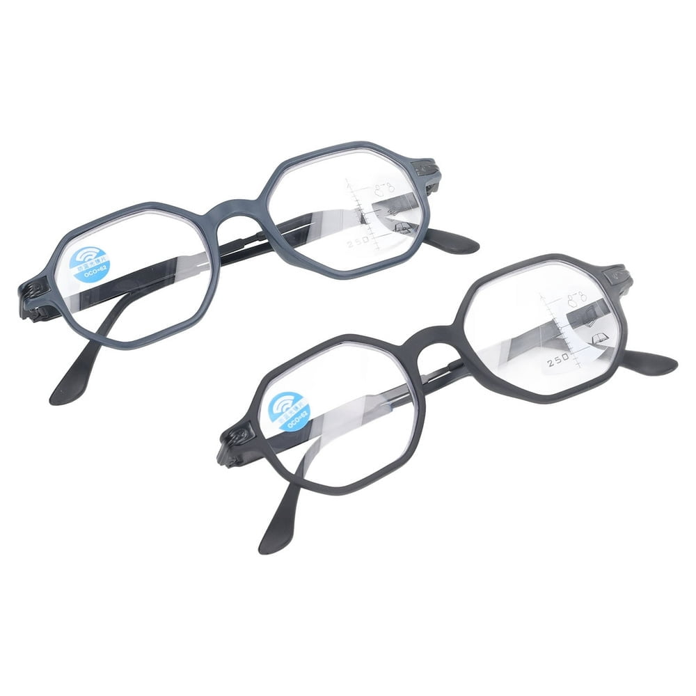 Estbridge 2pcs 250 Multifocus Reading Glasses Prevent Blue Lighting Elderly Glasses Black Blue Frame
