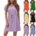 thumbnail image 5 of Dvprdro Robe d'Été Décontractée Unie à Manches Courtes pour Femme, Mode Élégante, Col en V, à Nouer, Robe Courte de Plage et Soleil, 5 of 5