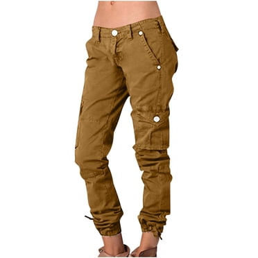 Maplenight Women Ladies Solid Cargo Pants Hippie Punk Trousers Streetwear Jogger Pocket Loose Overalls Long Pants 2025 Summer Clearance