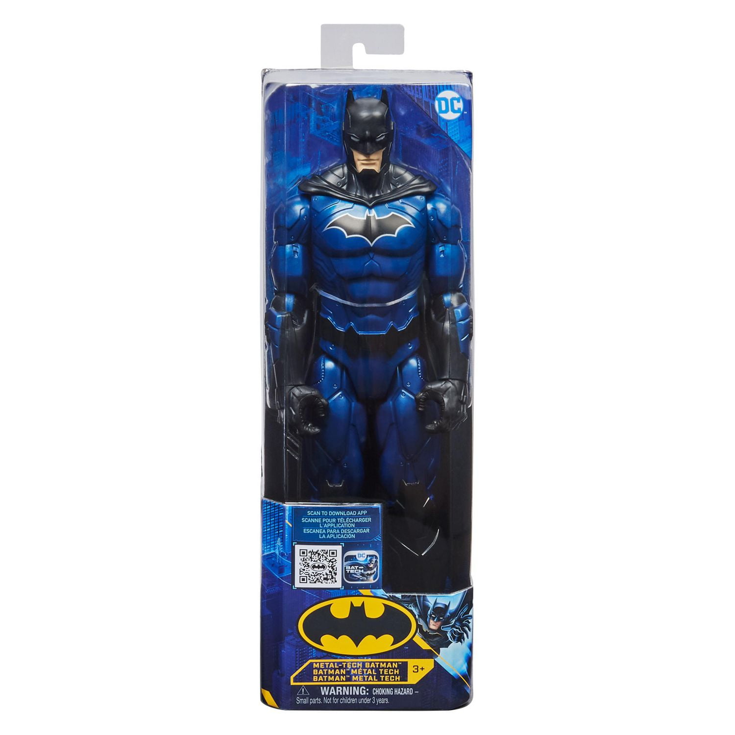 Batman, Figurine articulée Metal-Tech Batman de 30,5 cm (costume noir/bleu), pour les garçons à partir de 3 ans
