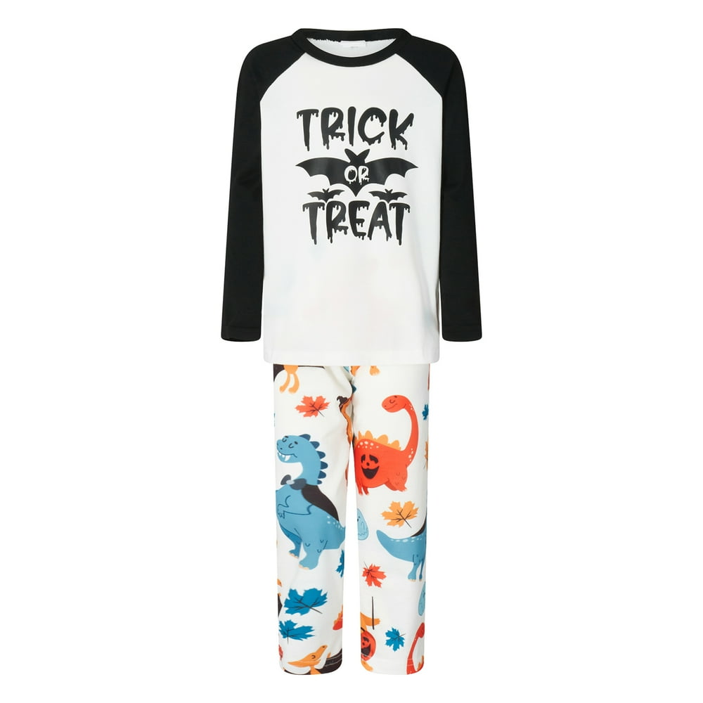 Pyjama d'Halloween Assorti aux Vêtements de Nuit Classique Imprimé Lettre Raglan à Manches Longues + Ensemble Pantalon