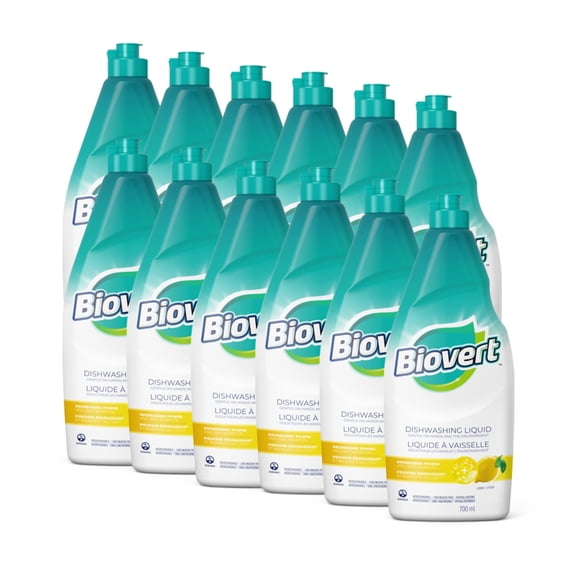 Biovert Savon à Vaisselle, Formule Biodégradable et Certifié Écologo, Liquide Vaisselle à Base de Plantes, Résistant à la Graisse, Doux pour les Mains, Fabriqué en Boîte