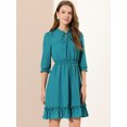 thumbnail image 4 of INSPIRE CHIC Women's Layered Ruffle Hem 3/4 Sleeves Smocked Chiffon A-Line Dress XS Lake Green, 4 of 6