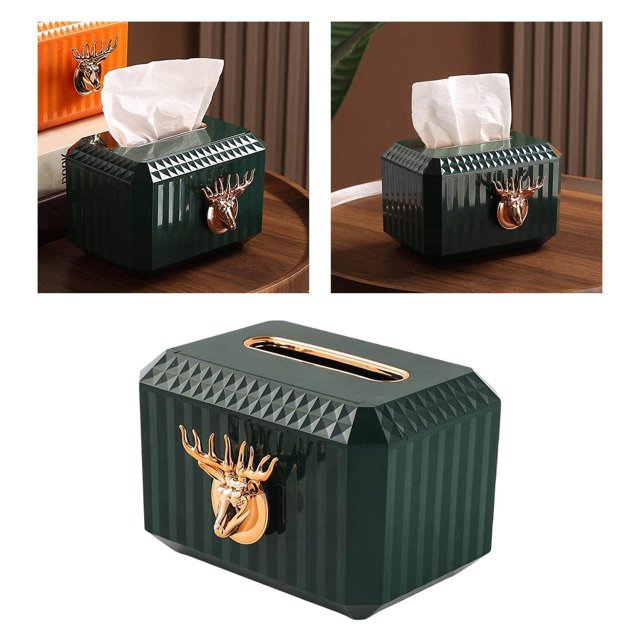 Baohd Napkin Paper Holder Deer Head Sculpture Tissue Box for Countertop Green