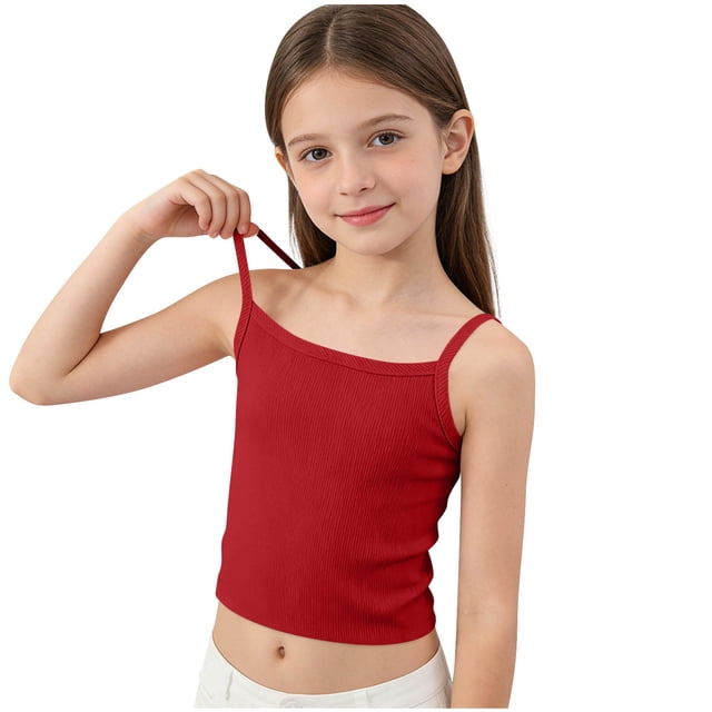 KyCheLot Girls' Solid Color Tank Tops Sleeveless Scoop Neck Spaghetti Strap Tank Tops Casual Summer Camisole