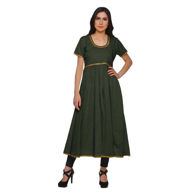 Moomaya Kurta à Manches Courtes Uni Femmes Robes d'Été Longues Kurti Robe Ethnique
