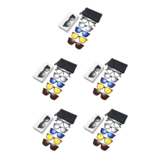 Transemion 5piece Magnetic Clip On Glasses Stable Fixation Dual-purpose For Eyeglasses And Smooth Line PC Frame Type 1 5Set