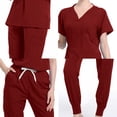 thumbnail image 3 of Womens Medical Jogger Scrub Set Summer Outfits 2 Piece Nursing Uniform Short Sleeve Tops Cargo Pants Working Uniforms, Red, M, 3 of 3