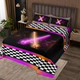 thumbnail image 2 of Erosebridal Lightsaber Sports Coverlet Set Queen, Orange Purple Bedding Set, Checkered Decor 3 Pieces, 2 of 5