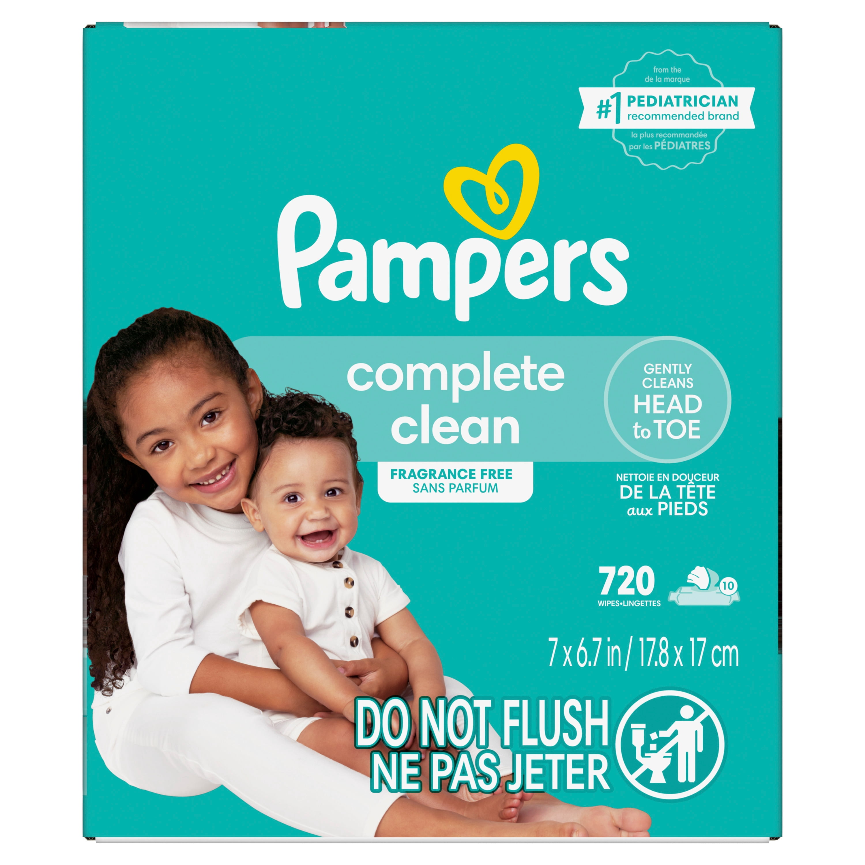 Lingettes pour bébés Pampers Complete Clean, sans parfum, 10X boîtes distributrices, 720 lingettes