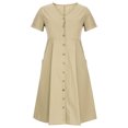 thumbnail image 4 of Robe de Bal Mode Femme Été Décontractée Col en V Uni Manches Courtes Bouton Poche Robe en Coton et Lin Robes pour Femmes Grande Taille en Liquidation, 4 of 8