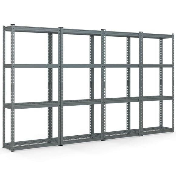 Costway 4 PCS 4-Tier Metal Shelving Unit Heavy Duty Wire Storage Rack with Anti-slip Foot Pads Grey