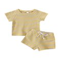 thumbnail image 1 of Infant Girls Summer 2PCS Outfit Sets Striped Top Drawstring Shorts Yellow 18-24 Months, 1 of 10