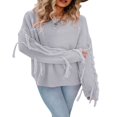 thumbnail image 2 of Women Plus Size Sweater  Casual Solid Color Long Sleeve  Neck Fringe Knit Pullover, 2 of 6