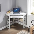 thumbnail image 3 of VECELO Corner Computer Desk with Keyboard Tray and Storage Shelf, Home Office Study Workstation Table , White, 3 of 7