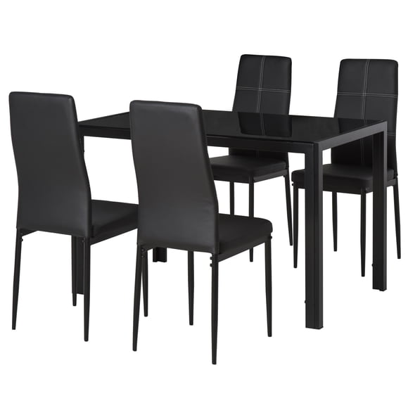 HOMCOM Dining Table Set for 4, Rectangular Glass Kitchen Table With Chairs