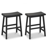 Gymax Solid Wood Saddle Bar Stools Set of 2 Backless Wooden Barstools w/Footrests Black