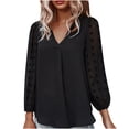 thumbnail image 2 of CEHVOM Women's Fashion Summer Solid Color V-Neck Long Sleeve Chiffon TopS, 2 of 6