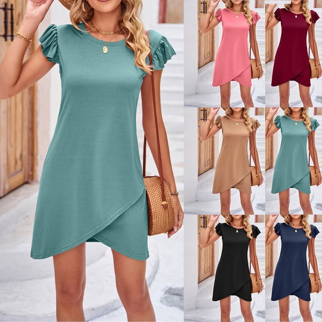 Gspmoly Robes Décontractées pour Femmes, Robes d'Été pour Femmes Décontractées Sans Manches à Manches Volantées Robe d'Été Robe de Plage Robe de Vacances Robe Courte Robes de Cocktail pour Femmes Offres Hebdomadaires