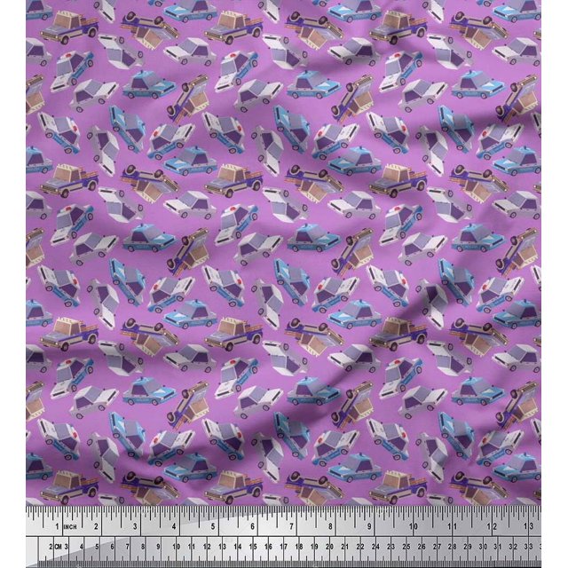 Soimoi Moss Georgette Fabric Car Transport Fabric Prints by Yard 42 Inch Wide