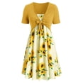 thumbnail image 1 of Robe Mini pour Femmes à Manches Courtes avec Nœud, Haut Bandage, Imprimé Tournesol, Ensemble Robe, 1 of 3