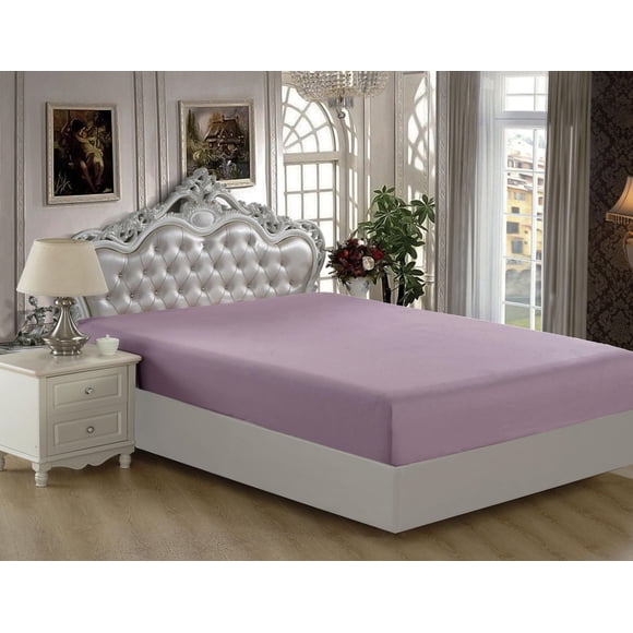 Marina Decoration Ultra Soft Silky Deep Pocket Solid Rayon from Bamboo All Season Bedding Solid Bamboo Fitted Sheet, Purple Color