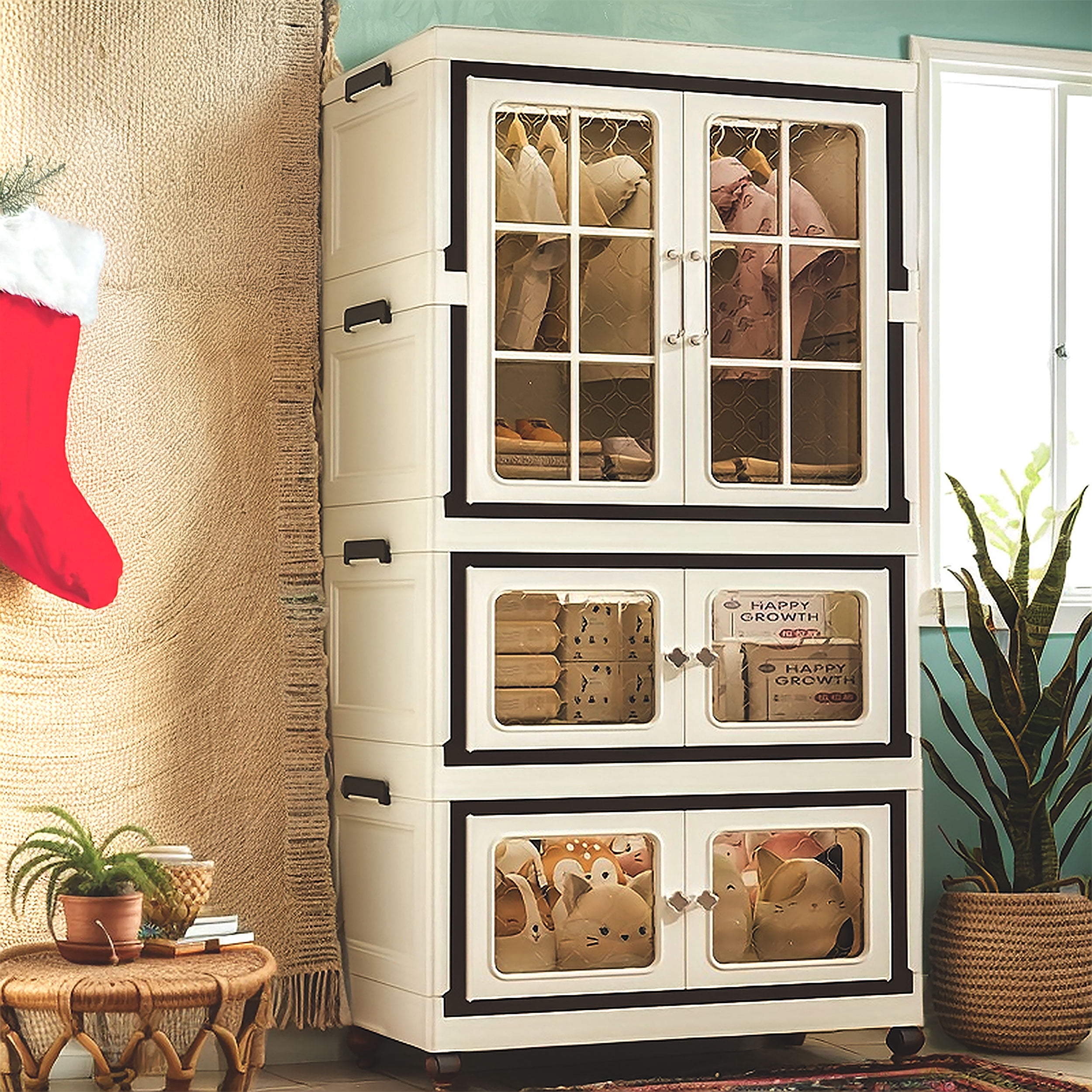 RAZXNAOR Bacs de Rangement Empilables avec Roues, Armoires de Rangement Pliables et Rabattables pour Garde-Robe, Essentiel pour Organiser la Maison, le Bureau et le Dortoir