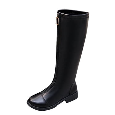 Bmisegm Fashionable Autumn and Winter Women Medium Boots Thick Heel Low Heels Solid Color Black Front Zipper Comfortable and Casual Shoes Boots for Women Black 8