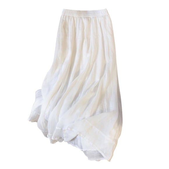 GigrtiJin Women Linen Stretch Soft Pleated Skirt Elastic Waisted Spring Summer Skirts Casual Loose Trendy Maxi Skirt