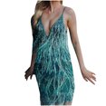 thumbnail image 1 of Mrat Robe de Danse Latine pour Femmes à Paillettes avec Ourlet à Franges, Justaucorps, Rumba, Jazz, Robes de Danse, Tenue de Danse, Robe de Fête, Soirée, Robe à Franges à Paillettes, Scintillante, Sans Manches, Mini, à Franges, Bleu Ciel, M, 1 of 6