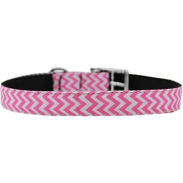 Collier pour Chien en Nylon Chevrons avec Boucle Classique 3/4" Rose Taille 20