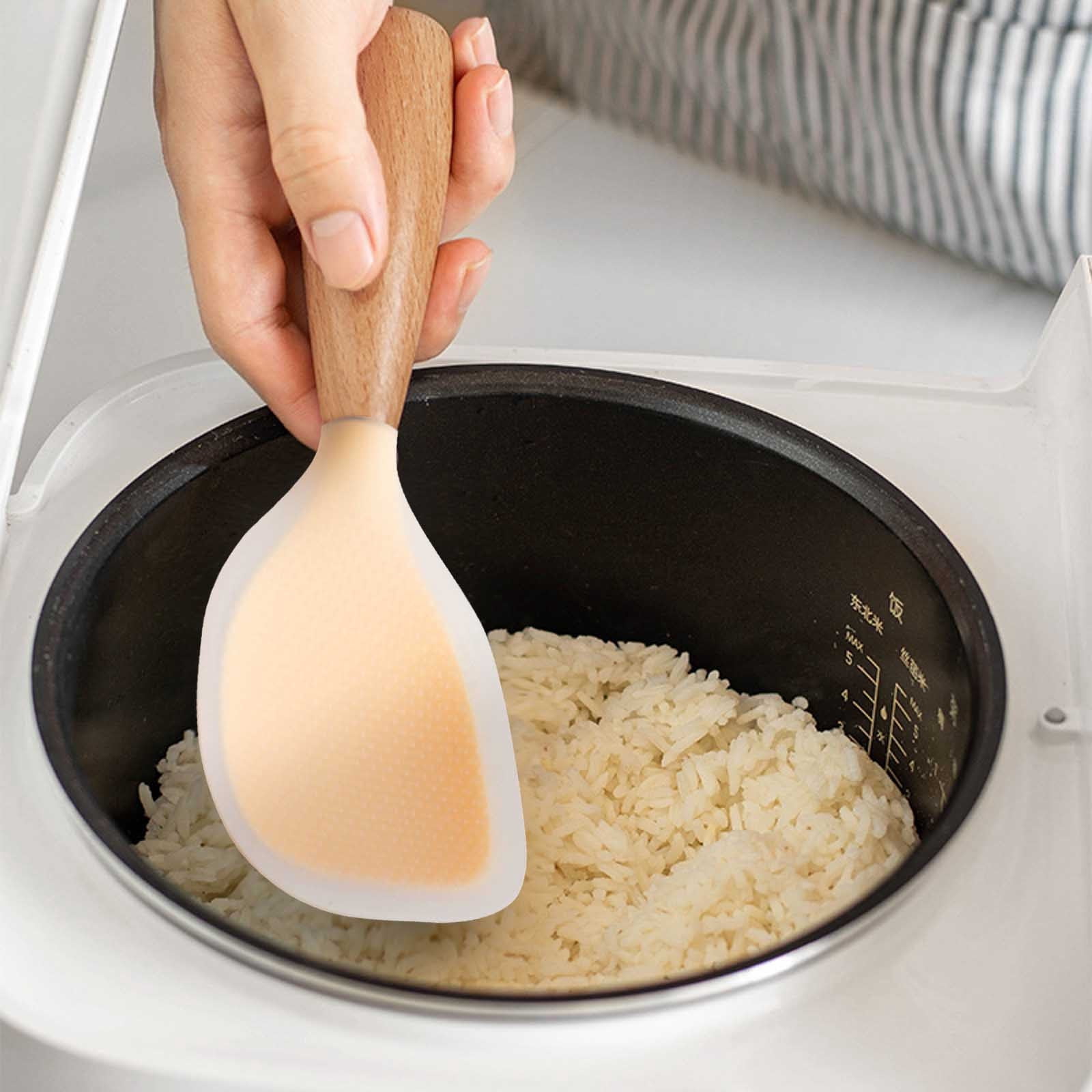 Cuillère à Riz en Silicone de Qualité Alimentaire à Manche en Bois, Antiadhésive, Résistante à la Chaleur, Cuillère de Service pour Riz, Cuillère pour Cuiseur à Riz Domestique, Table Ronde, Ensemble de Cuisine, Ensemble de Table Ronde pour 4, à Moins de 300, Napperons Tissés