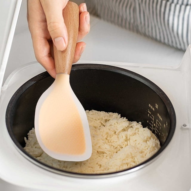 Cuillère à Riz en Silicone de Qualité Alimentaire à Manche en Bois, Antiadhésive, Résistante à la Chaleur, Cuillère de Service pour Riz, Cuillère pour Cuiseur à Riz Domestique, Table Ronde, Ensemble de Cuisine, Ensemble de Table Ronde pour 4, à Moins de 300, Napperons Tissés