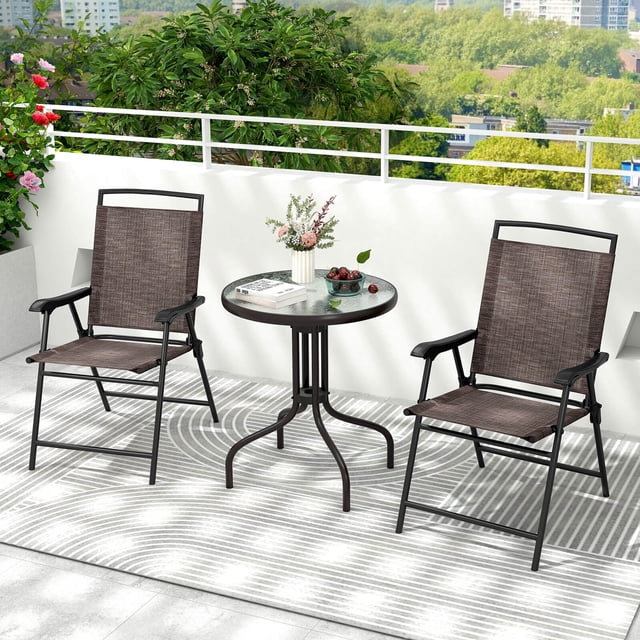 Costway 3 PCS Outdoor Bistro Dining Furniture Set with 1.57" Umbrella Hole Rippled