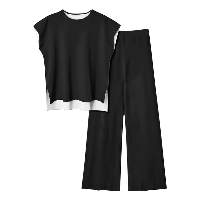 Blouses pour Femmes Femmes Mode Décontracté Sans Manches devant Court Dos Long Haut Sans Manches et Ensemble Pantalon
