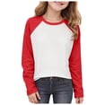 thumbnail image 3 of Splozh Hauts à Manches Longues de Base pour Filles Hauts à Manches Longues pour Filles Confortables Doux à la Mode à Blocs de Couleur Hauts à Manches Longues Décontractés Rouge, 11-12 Ans, 3 of 6