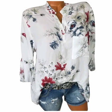 Haut à Enfiler Élégant à Imprimé Floral pour Femme Grande Taille, Blouse Décontractée Boutonnée, Tunique Mode, Stylée, Confortable, Féminine, Fluide, Coupe Ample, Manches Longues