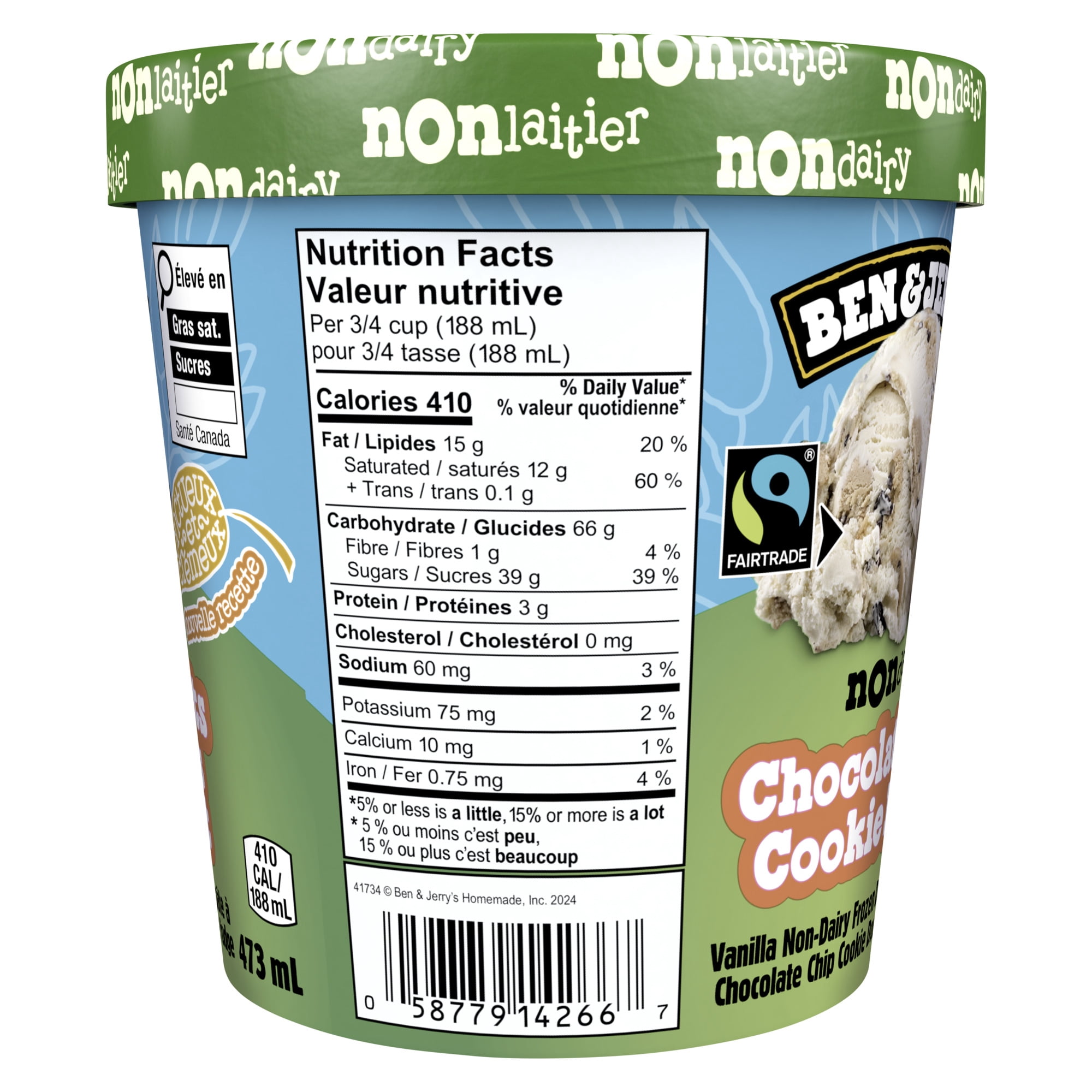 Ben & Jerry's Dessert Glacé Non Laitier à la Pâte à Biscuit aux Brisures de Chocolat 473 ml