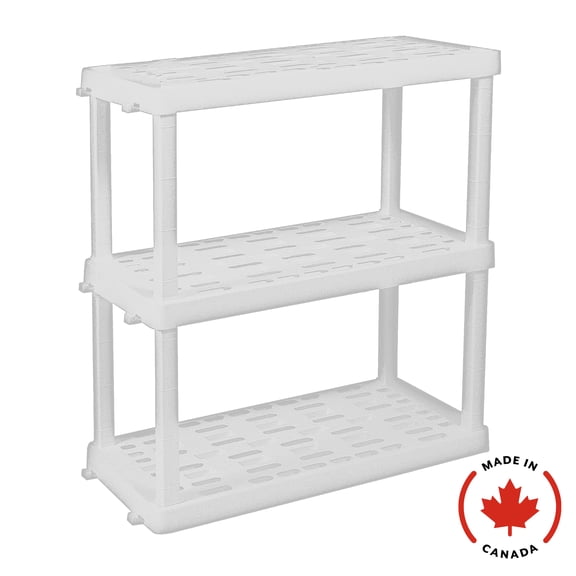 Étagère en plastique ultra-résistante à 3 niveaux, 96,5 cm (H) x 45,7 cm (P) x 91,4 cm (L), blanche - Capacité totale : 204 kg