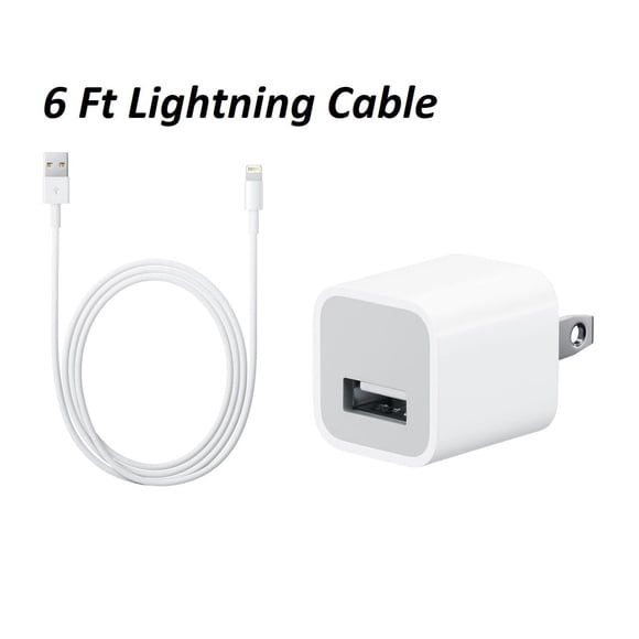 5W USB Power Wall Charger Adapter & 6.6Ft 8 Pin Cable Cord Compatible for iPad iPhone 5 6 7 8 Plus