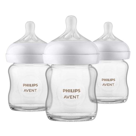Philips Avent Glass Natural Baby Bottle With Natural Response Nipple, 3x4oz Bottles, SCY910/03
