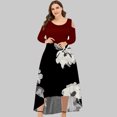 thumbnail image 2 of XZNGL Long Sleeve Dress for Women Sexy Plus Size Women Sexy Round Neck Off Shoulder Floral Printed Strapless Gradient Splicing Long Sleeve Pullover Irregular Hem Party Dress, 2 of 4