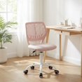 thumbnail image 1 of Homy Casa 29.5''-34.2'' Adjustable Vanity Desk Chair, Pink Upholstered Swivel Study Chair with White Rolling Base, 1 of 8