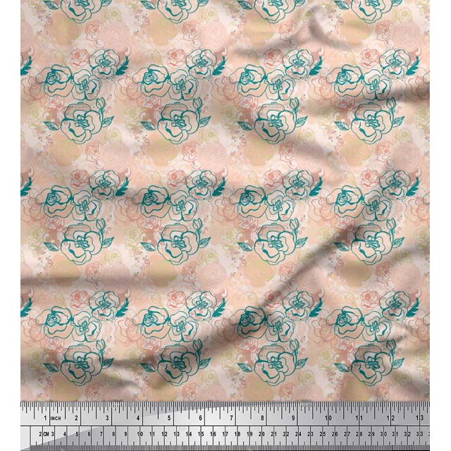 Soimoi Rayon Fabric Leaves & Rose Flower Fabric Prints By Yard 56 Inch Wide